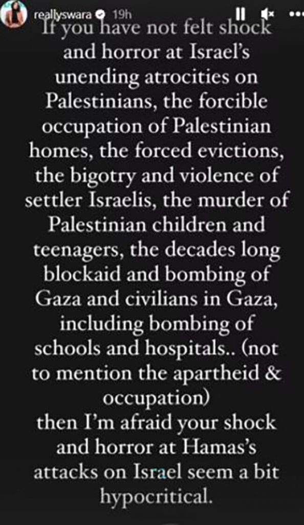 Swara Bhasker on Israel Palestine War