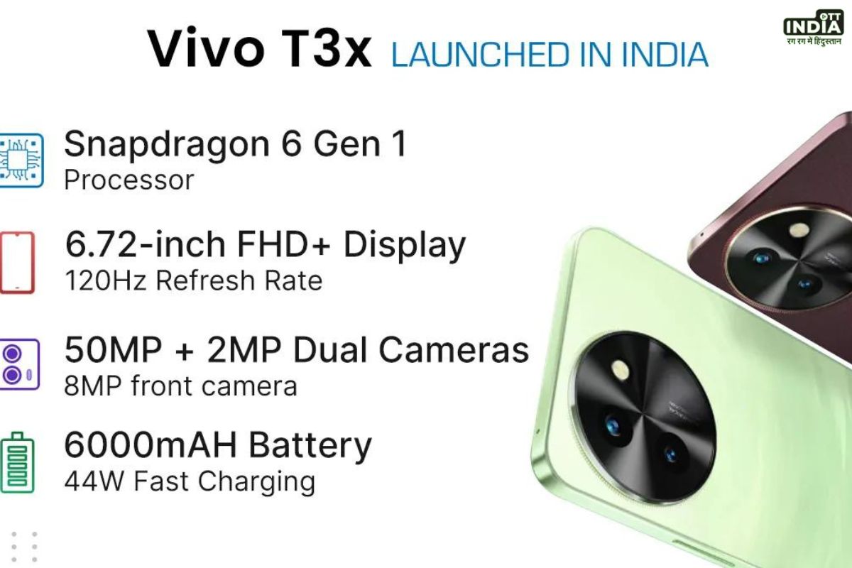 Vivo T3x 5G Launch: 6000mAh बैटरी के साथ लॉन्च हुआ Vivo T3x 5G स्मार्टफोन, जाने कीमत और स्पेसिफिकेशन